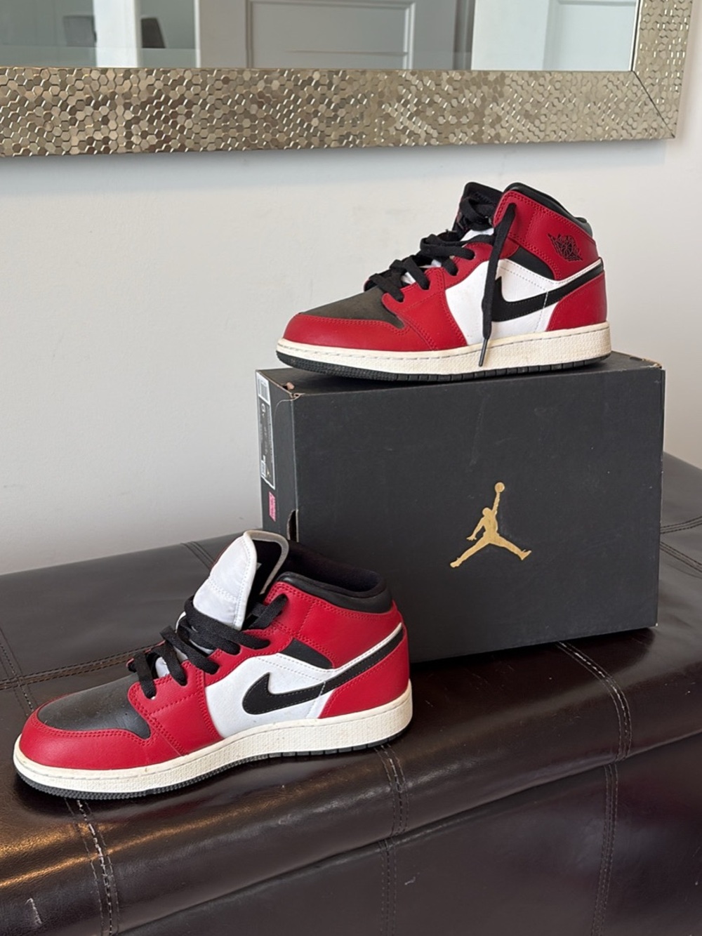 Jordan Mid-Top Sneakers in Red, Black, White